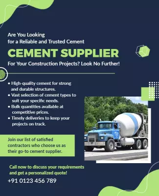 Modern Dark Blue Cement Supplier Service Poster Template