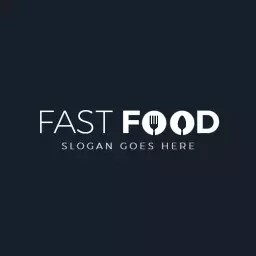 Modern Dark Blue Fast Food Logo with Dining Utensils Design Logo Template