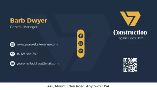 Modern Dark Blue Geometric Construction Business Card Template
