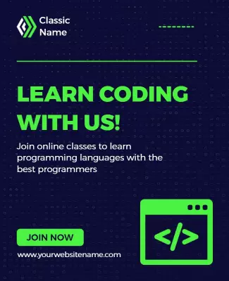 Modern Dark Theme Online Coding Classes Invitation Poster Template