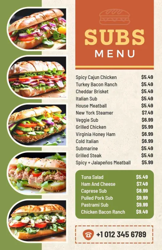 Modern Deli Subs Menu Template