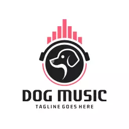Modern Dog Music Logo with Vibrant Pink and Black Design Logo Template