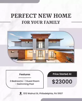 Modern Elegant Family Home with Swimming Pool Poster Template