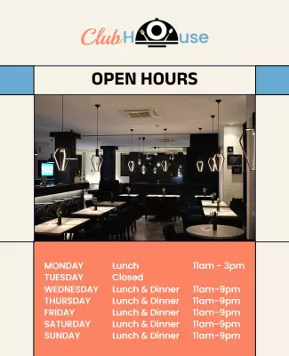 Modern Elegant Restaurant Open Hours Information Poster Template