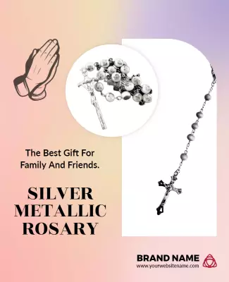 Modern Elegant Silver Metallic Rosary Gift Poster Template
