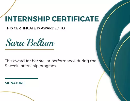 Modern Elegant Teal Internship Performance Certificate Template