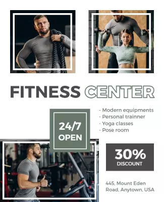 Modern Fitness Center Promotion with 30% Discount Poster Template