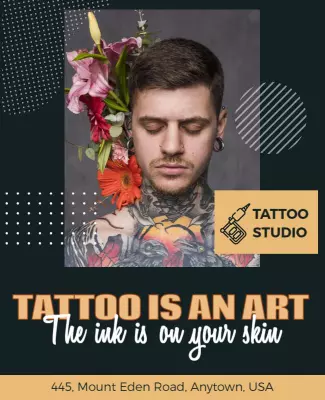 Modern Floral Tattoo Studio Promotion Poster Template