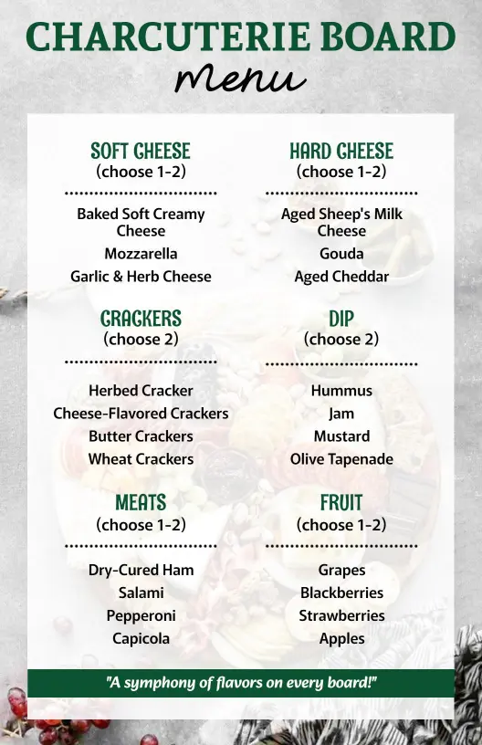 Modern Food Selection Charcuterie Board Menu Template