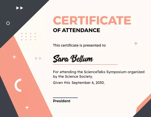 Modern Geometric Pink and Gray Attendance Certificate Template