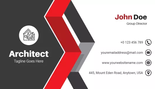 Modern Geometric Red and Black Architect Business Card Template