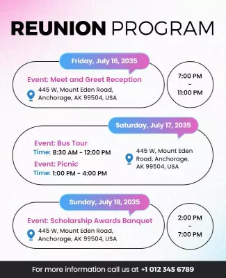 Modern Gradient Reunion Event Schedule Poster Template