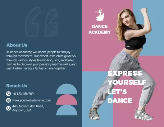 Modern Gray and Pink Dance Academy Expression Brochure Template