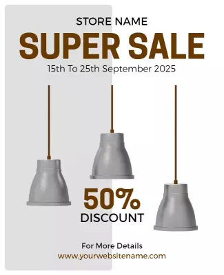 Modern Gray Pendant Light Super Sale Poster Template