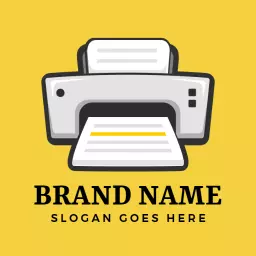 Modern Gray Printer Design on Bright Yellow Background Logo Template