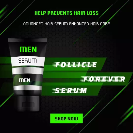 Modern Green Advanced Hair Serum for Men's Hair Care Ad Template