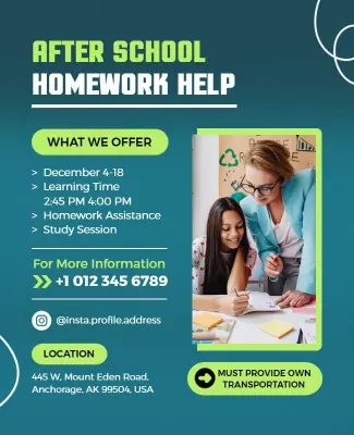 Modern Green After School Homework Help Program Poster Template