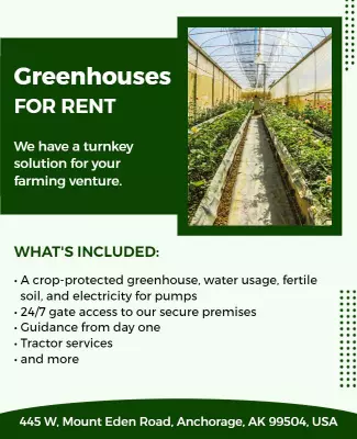 Modern Green Agricultural Greenhouse Rental Services Poster Template