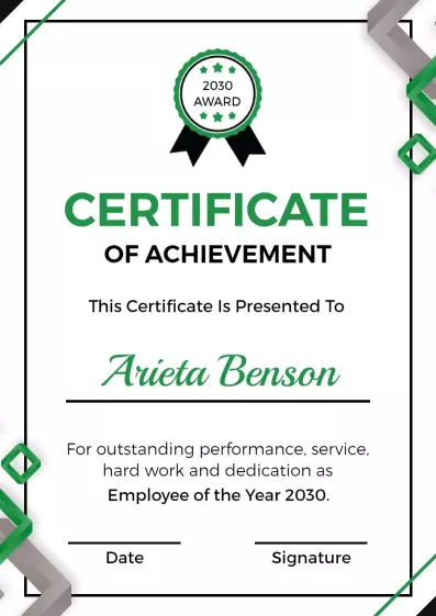 Modern Green and Black Achievement Award Certificate Template