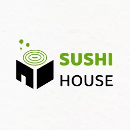 Modern Green and Black Sushi House with Fresh Ingredients Logo Template