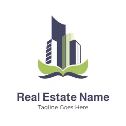 Modern Green and Blue Skyline Representing Real Estate Logo Template