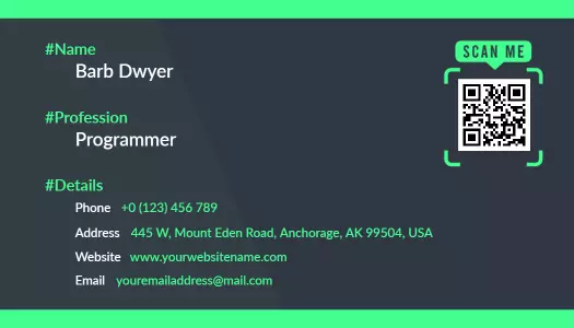 Modern Green and Dark Theme Programmer QR Code Business Card Template