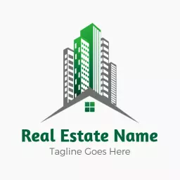 Modern Green and Grey Skyscraper Design for Real Estate Logo Template