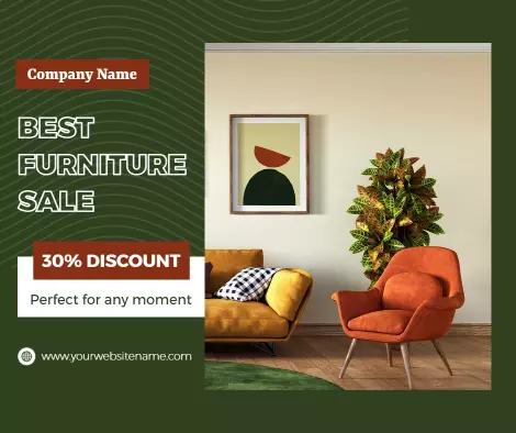 Modern Green and Orange Furniture Sale with 30% Discount Ad Template