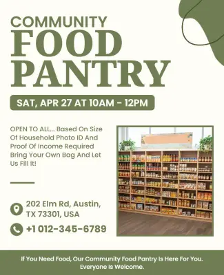 Modern Green Community Support Food Pantry Event Flyer Template