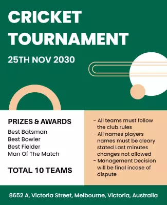 Modern Green Cricket Tournament Announcement Poster Template