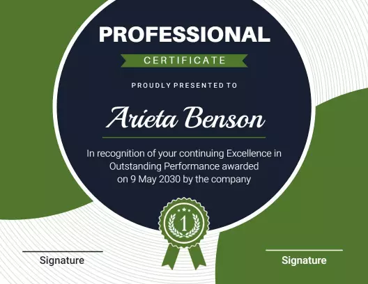 Modern Green Excellence in Performance Professional Certificate Template
