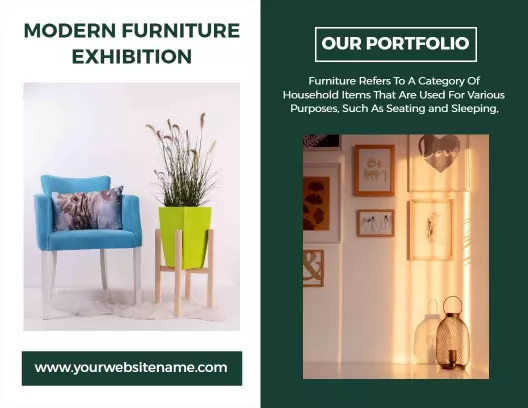 Modern Green Furniture Exhibition and Portfolio Bi Fold Brochure Template