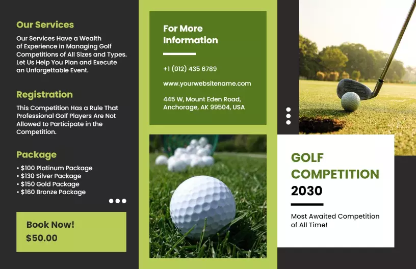 Modern Green Golf Competition Event Registration Brochure Template