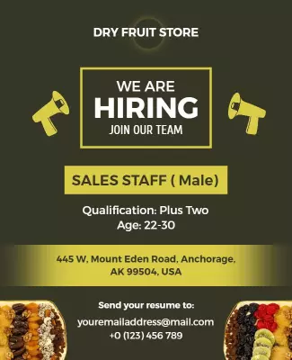 Modern Green Hiring Announcement for Sales Staff Poster Template