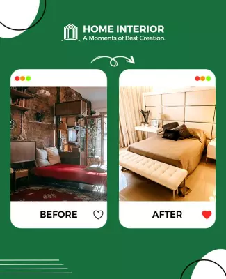 Modern Green Home Interior Makeover Transformation Poster Template