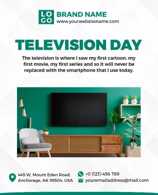 Modern Green Home Interior Television Day Celebration Poster Template