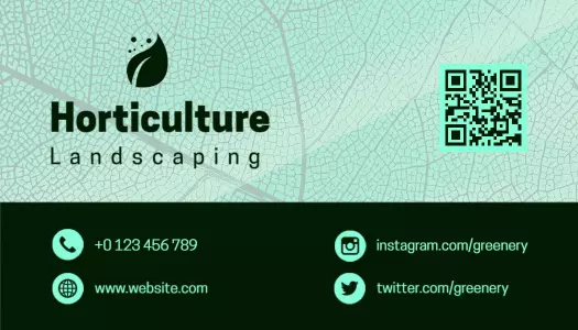 Modern Green Horticulture Landscaping QR Code Enabled Business Card Template