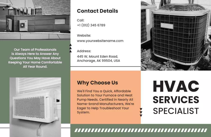 Modern Green HVAC Services Tri Fold Brochure Template