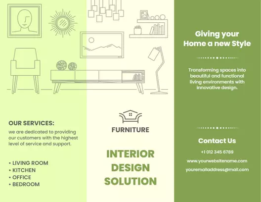 Modern Green Interior Design Solution for Home Furniture Brochure Template