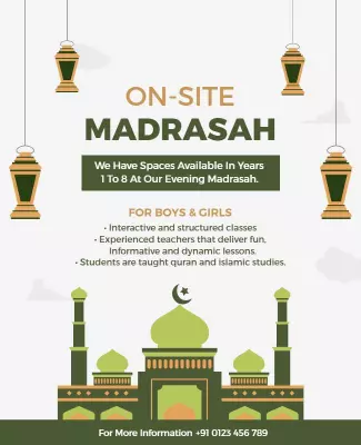 Modern Green Islamic Education Madrasah Enrollment Poster Template