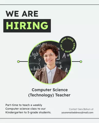 Modern Green Job Opportunity for Computer Science Teacher Poster Template