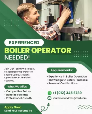 Modern Green Job Recruitment for Boiler Operator Poster Template