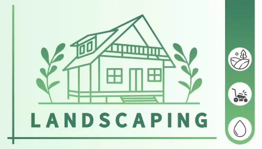Modern Green Landscaping Design with House Illustration Business Card Template