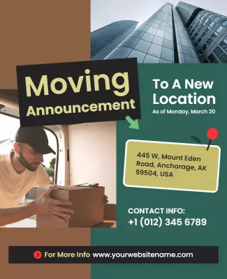 Modern Green Moving Announcement to a New Location Poster Template