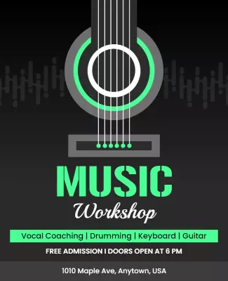 Modern Green Music Workshop with Guitar Design Poster Template