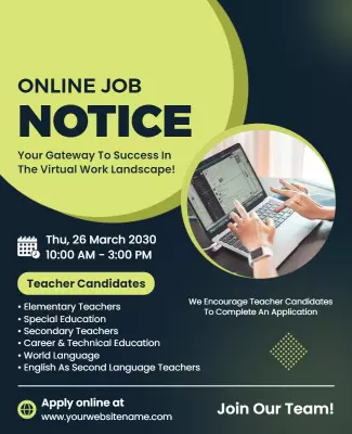 Modern Green Online Job Fair Teacher Recruitment Poster Template