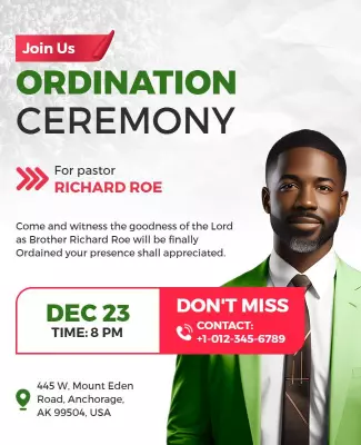Modern Green Ordination Ceremony Invitation Poster Template