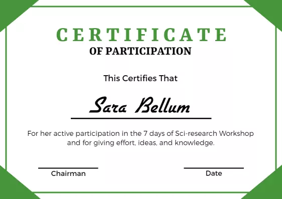 Modern Green Participation in Sci-Research Workshop Certificate Template