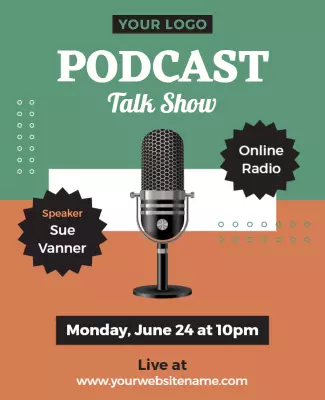 Modern Green Podcast Talk Show Announcement Poster Template