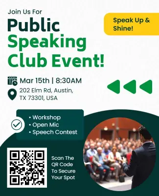 Modern Green Public Speaking Club Event Flyer Template